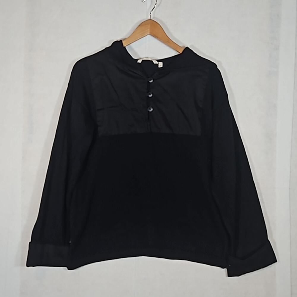 Soft Surroundings Ellison Sweater Hoodie Pullover Black Cotton Wool Small